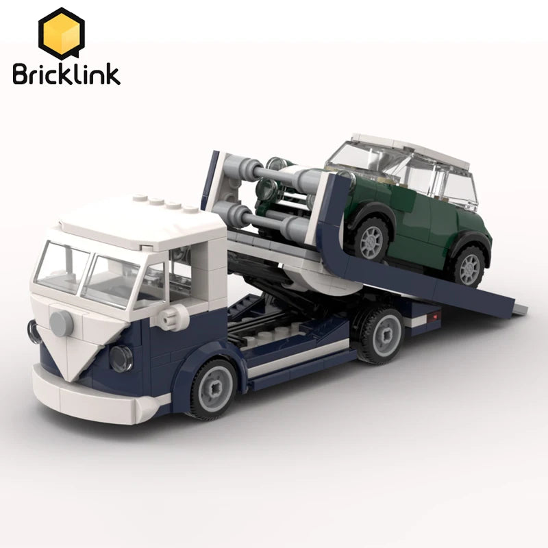 Bricklink Technical Car 10220 VW T1 Trailer Fit Mini Scale Tow Truck 6 Studs Wide Vehicles Sets Building Blocks Kid Toys Gift